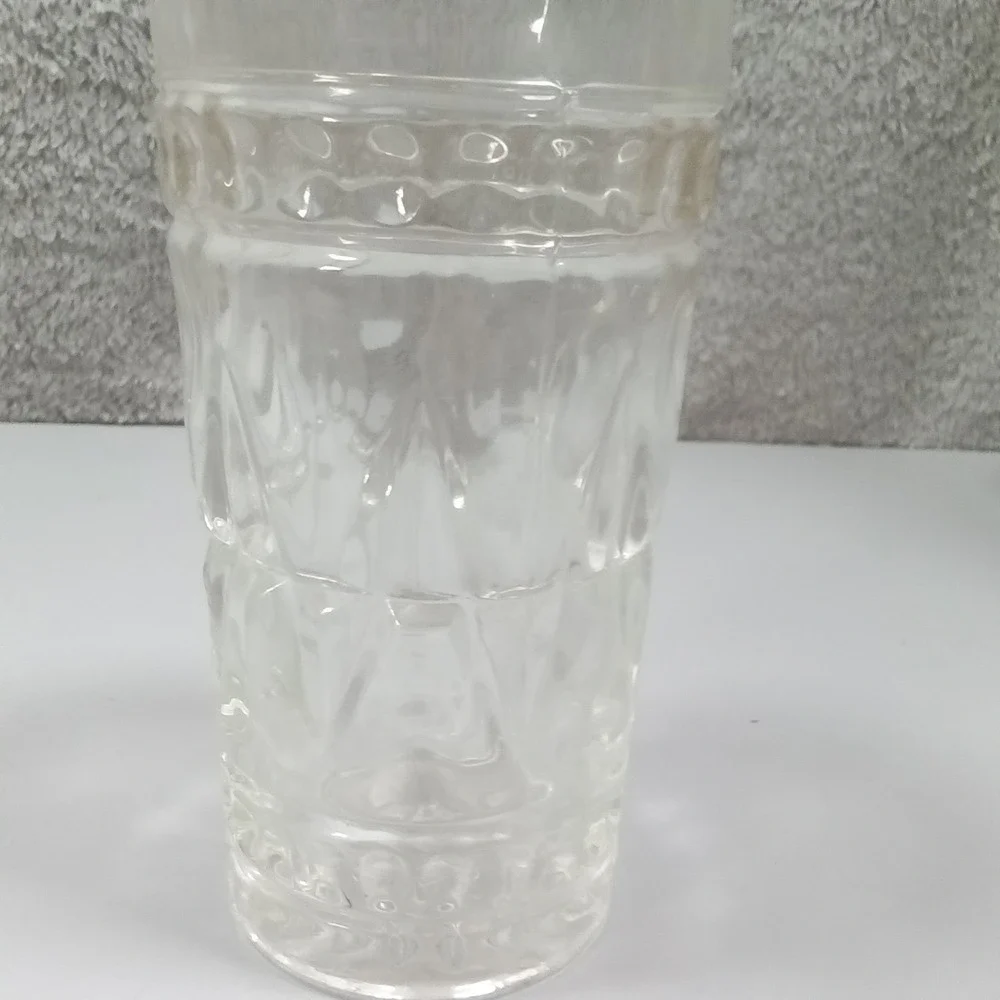 Vintage Clear Pressed Glass Highball‎ Tumbler Thumbprint Diamond Pattern 5.5in